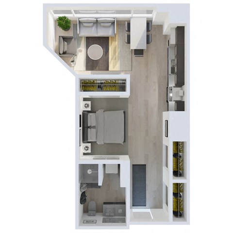 Floor plan for 1 bed, 1 bath, 440 sqft